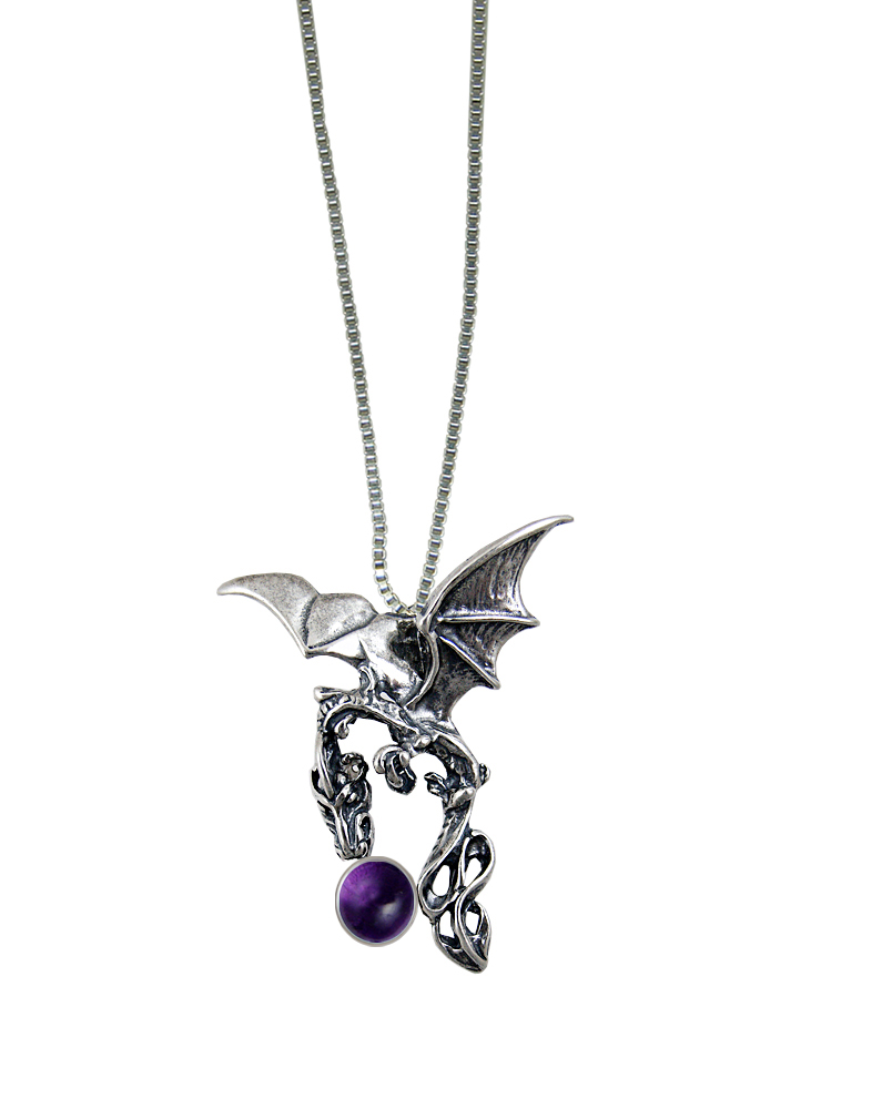 Sterling Silver Dark Sky Dragon Pendant With Amethyst